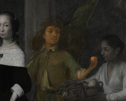 Portion of the painting of Pieter Cnoll & Cornelia van Nijenrode, this section focusing on Surapati in the background